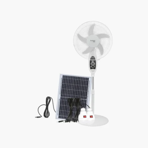 Ventilador Vertical Solar Recargable de 16” SACO / Dos Bombillas Externas Tipo LED